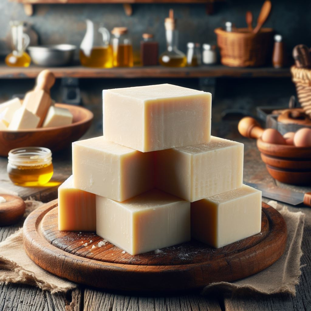 Beef tallow on a board on a kitchen table