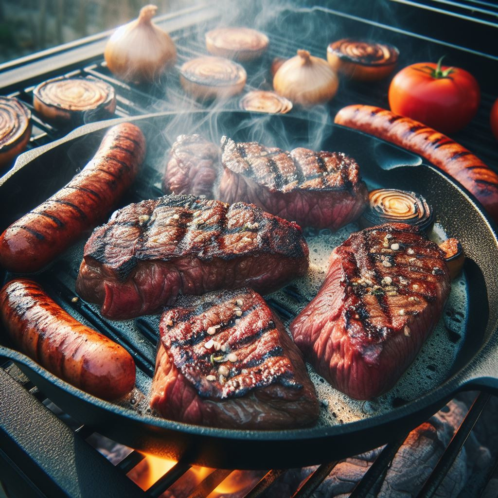 Beef steaks on high heat